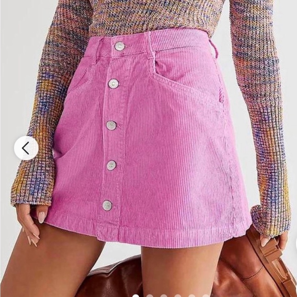 NWT Free People Pink A-Line Corduroy Mini Skirt Size 2